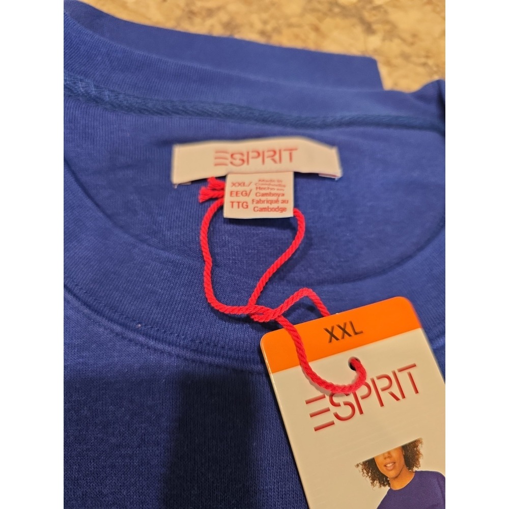 Esprit Women's XXL Blue Cotton Fleece Crewneck Logo Pullover Sweatshirt - Picture 4 of 6